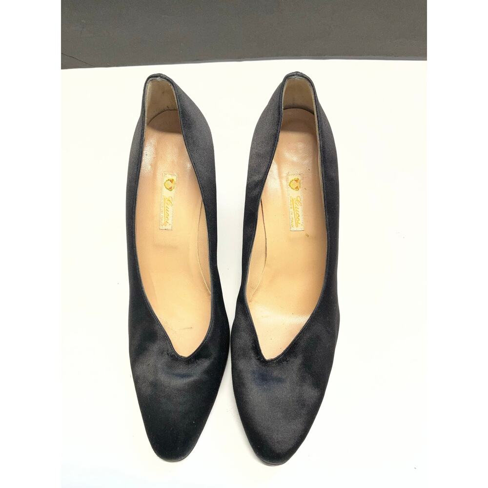 Vintage Gucci Black Satin Pumps Heels Size 39.5 B Made in Italy - Picture 2 of 7